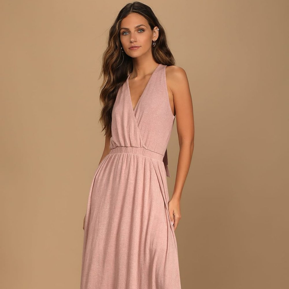 Lulu's Sunny Day Perfection Dusty Pink Tie-Back Maxi Dress